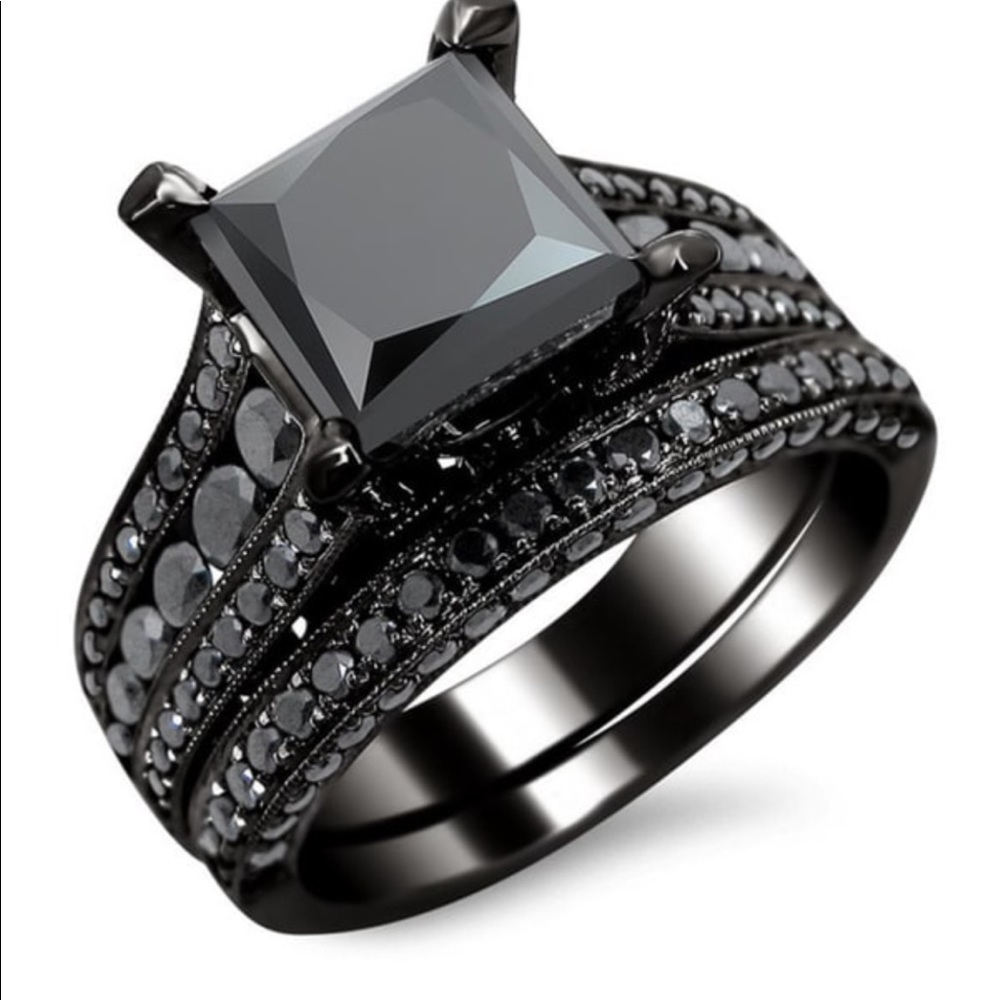 *NEW 💎18K BLACK SAPPHIRE STERLING SILVER RING
